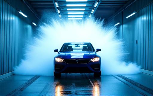 Auto che attraversa il tunnel di lavaggio automatico premium
